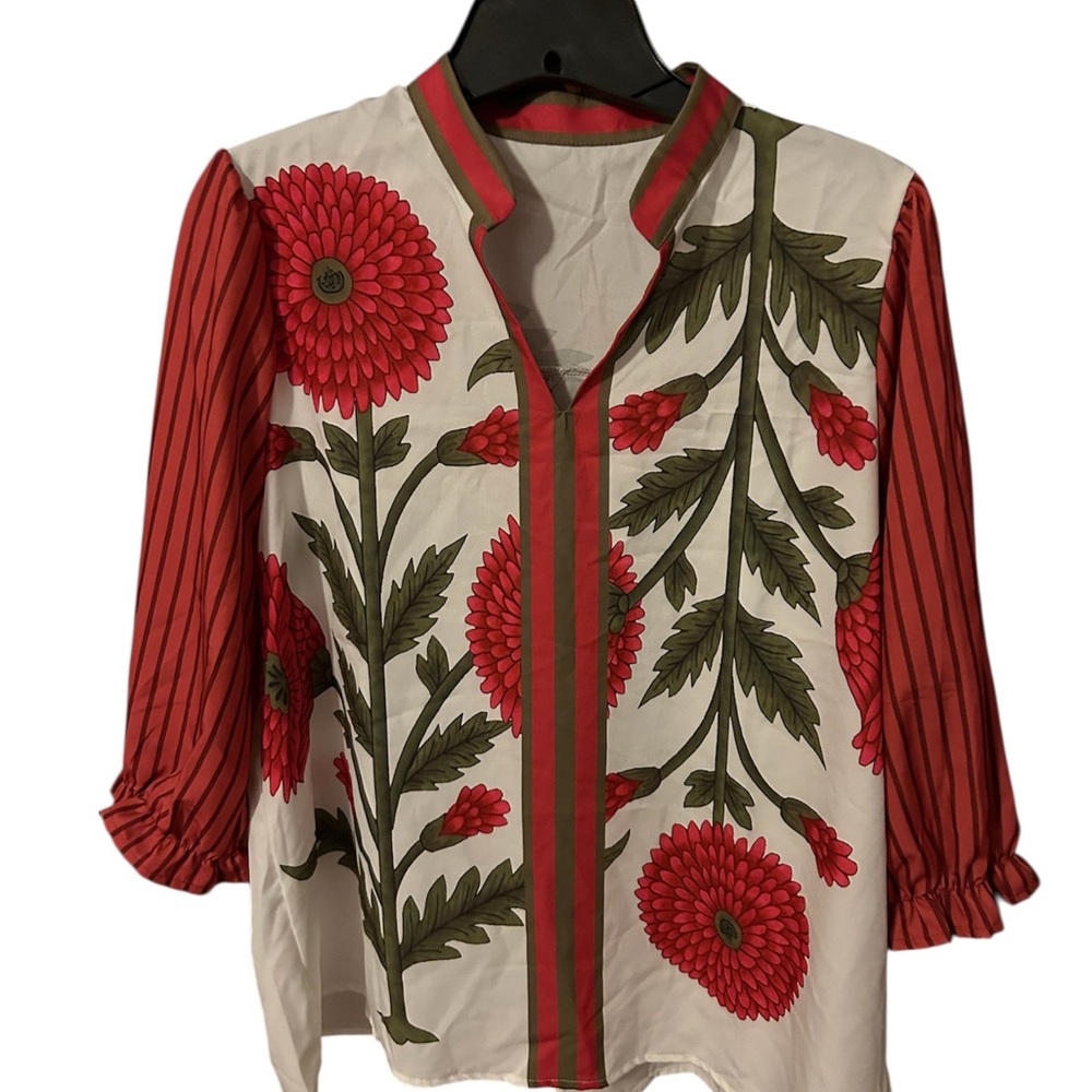 Floral Red & White Women's Blouse